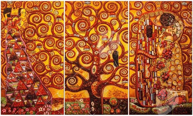 Volumetric triptych “Waiting - Tree of Life - Kiss” (Gustav Klimt)