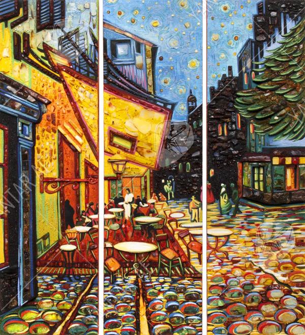 Volumetric triptych “Terrace of the night cafe in Arles” (Vincent van Gogh)