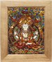 Panel with amber in combination with lurex and Swarovski stones “Four-armed Avalokiteshvara”