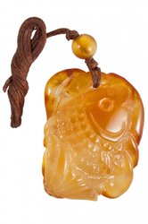 Amber pendant on a wax thread in the shape of a fish