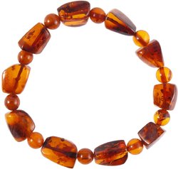 Amber bracelet with alternating figured stones and cognac-colored balls