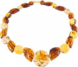 Bead necklace made of multi-colored amber