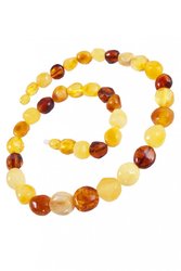 Beads made of multi-colored amber stones “Crumpled Cherry”