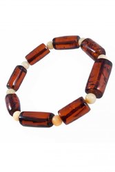 Bracelet with alternating cylindrical stones and amber balls