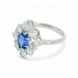 Artificial Sapphire and Diamond Ring