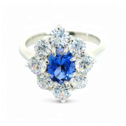 Artificial Sapphire and Diamond Ring