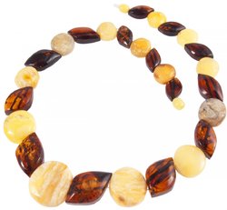 Bead necklace with a combination of light and dark amber