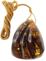 Figured amber pendant on a rope