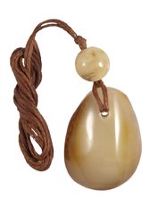 Polished amber stone pendant with a ball on a waxed thread