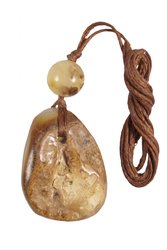 Polished amber stone pendant with a ball on a waxed thread