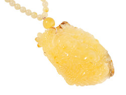 Beads made of amber balls with a pendant “Hotei”