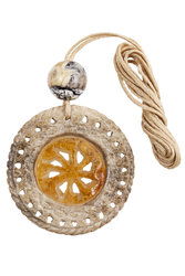 Amulet pendant made of deer antler and amber “Kolovrat” (Ladinets)