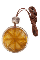 Amulet pendant made of deer antler and amber “Kolovrat” (Ladinets)