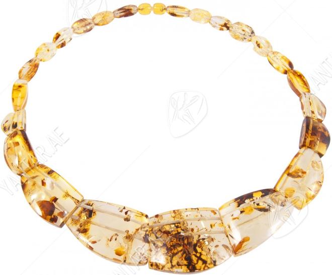 Beads made of figured translucent amber stones