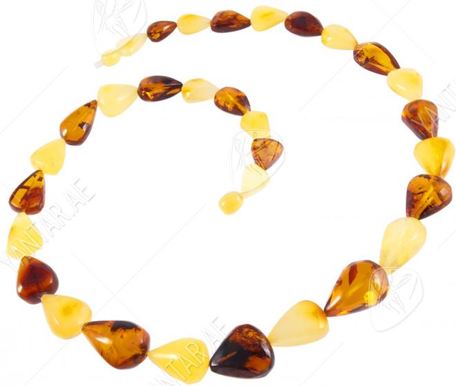 Beads with multi-colored drop-shaped amber stones