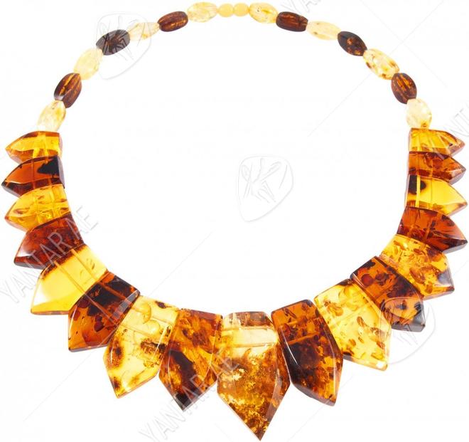 Necklace made of multi-colored multifaceted amber stones “Helen”