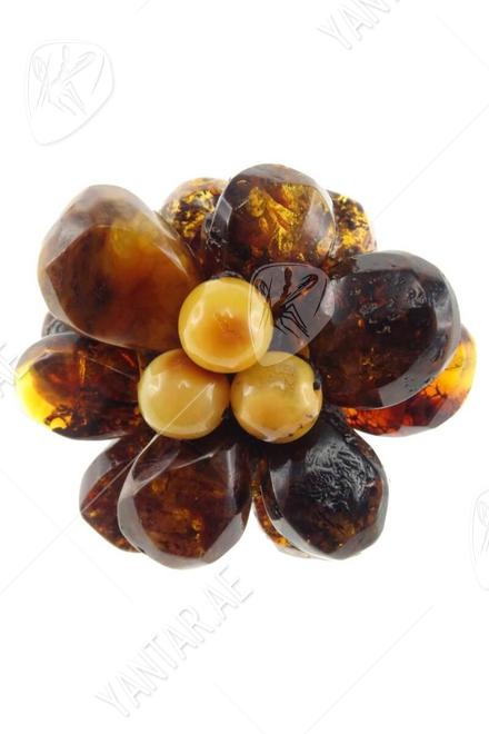 Cognac amber brooch “Flower”