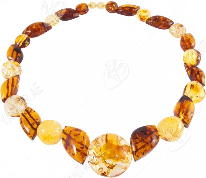 Bead necklace made of multi-colored amber