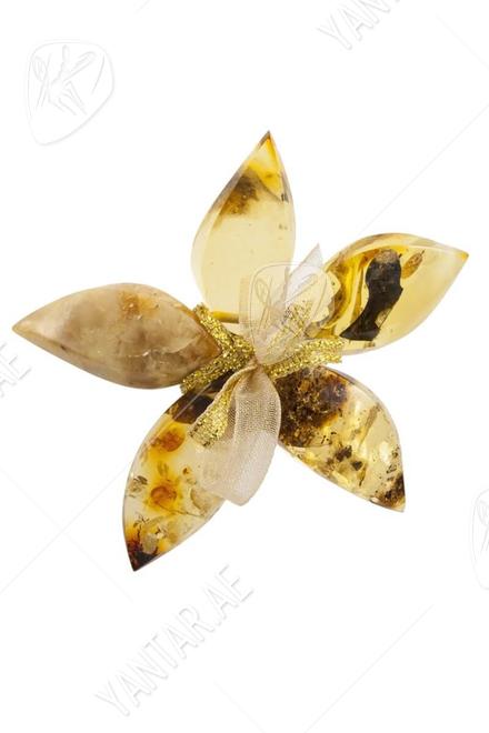 Flower brooch “Amber with inclusions”