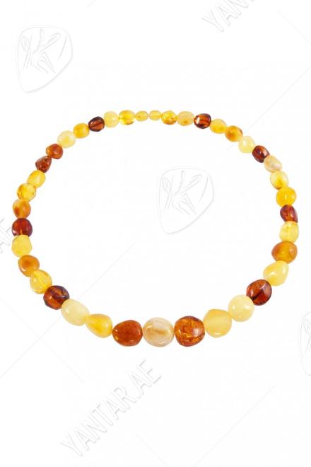 Beads made of multi-colored amber stones “Crumpled Cherry”