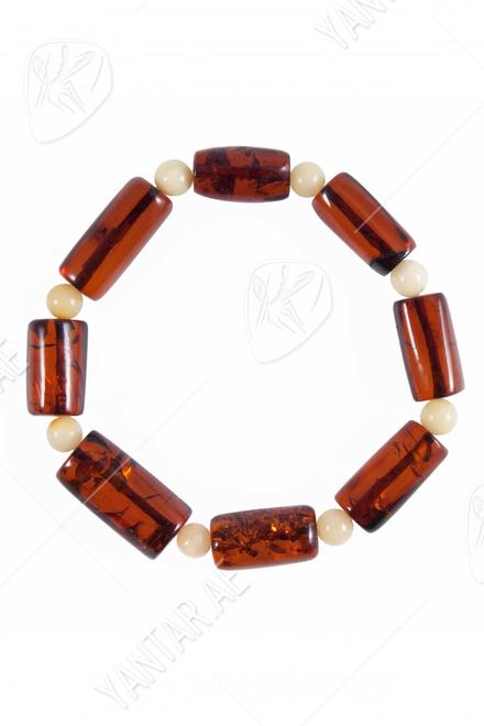 Bracelet with alternating cylindrical stones and amber balls