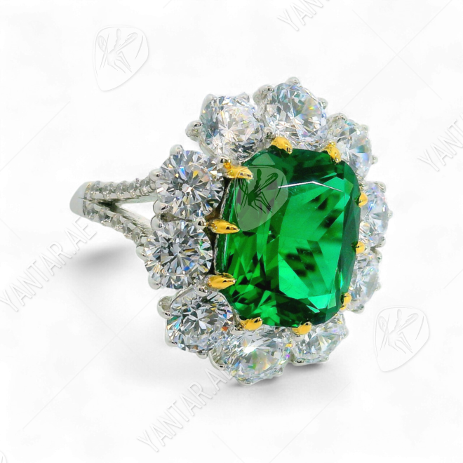 Artificial Emerald and Diamond Ring