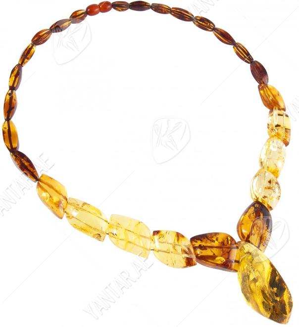 Bead necklace made of multi-colored amber