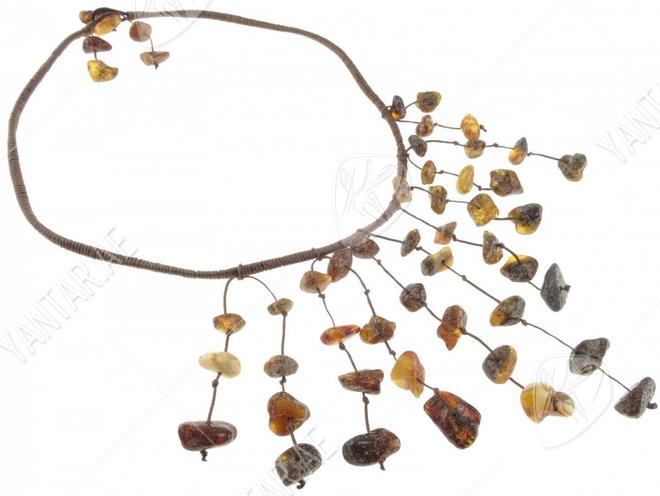 Amber stone beads on waxed thread