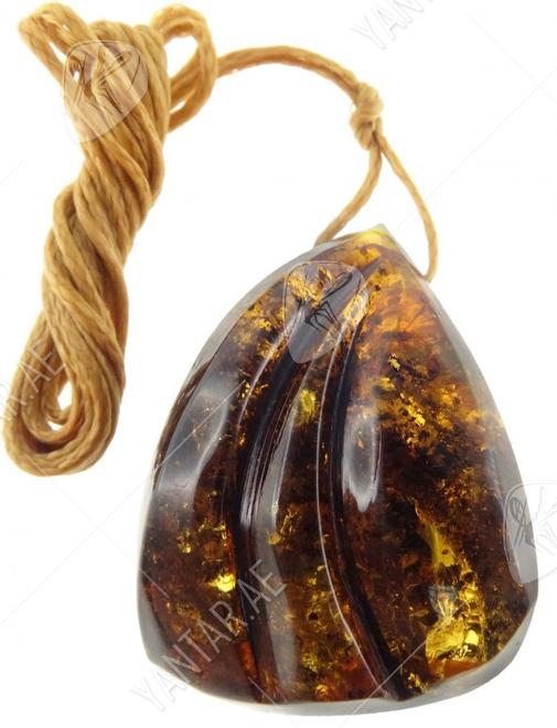 Figured amber pendant on a rope