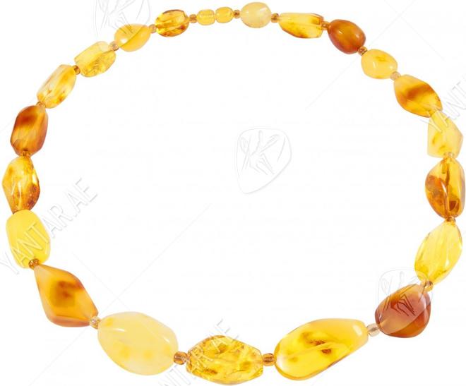 Beads made of polished multi-colored amber stones