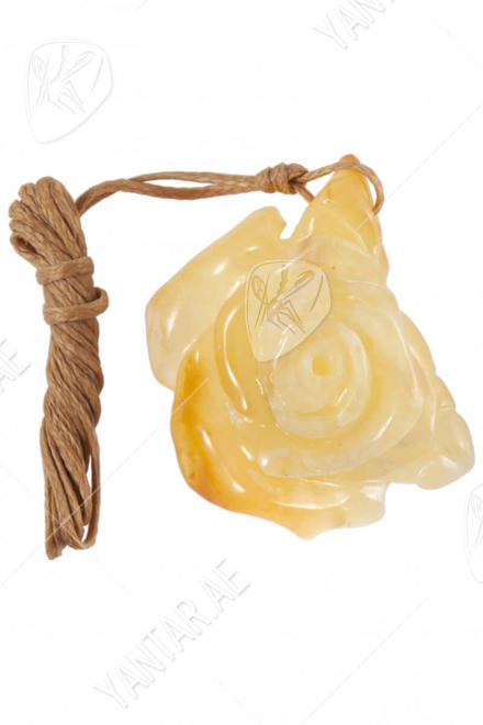 Amber pendant on a wax thread in the shape of a rose