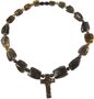 Amber beads with alternating figured stones and balls (with a cross)