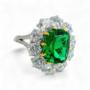 Artificial Emerald and Diamond Ring