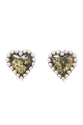 Stud earrings with amber and silver “Hearts”