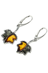 Earrings with amber and silver “Maple leaves”