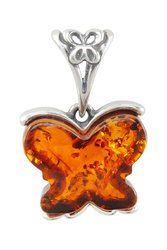 قلادة العنبر مع الفضة “الفراشة”