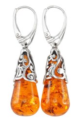 Silver earrings with amber “Melissa”