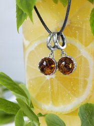 Silver earrings with amber “Twinkling stars”