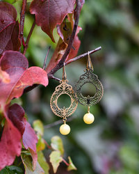 Silver earrings with amber and gilding "Brando"