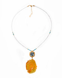 Silver necklace with amber, topaz, turquoise and quartz "Rose"