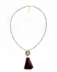 Silver necklace with amber and topaz "Paris"