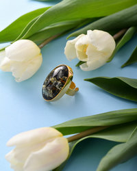 Silver ring with green amber "Silvia"