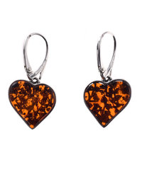 Silver earrings with amber "Hearts"