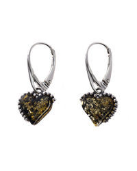 Silver earrings with amber "Hearts"