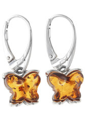 أقراط من الفضة مع العنبر “الفراشات”