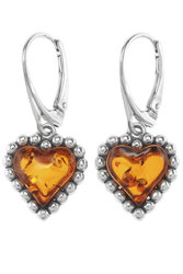 أقراط "قلوب" بالعنبر والفضة