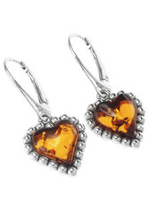 أقراط "قلوب" بالعنبر والفضة