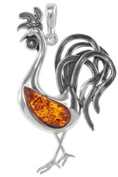 Amber pendant in a silver frame “Rooster”