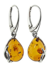 أقراط فضية مع العنبر “رمز إنفينيتي”