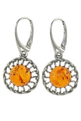 Silver earrings with amber “Scarlet”